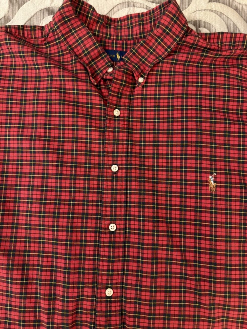 Ralph Lauren Button Down Shirt Men's 3XLT Classic Red Tartan Plaid 100% Cotton